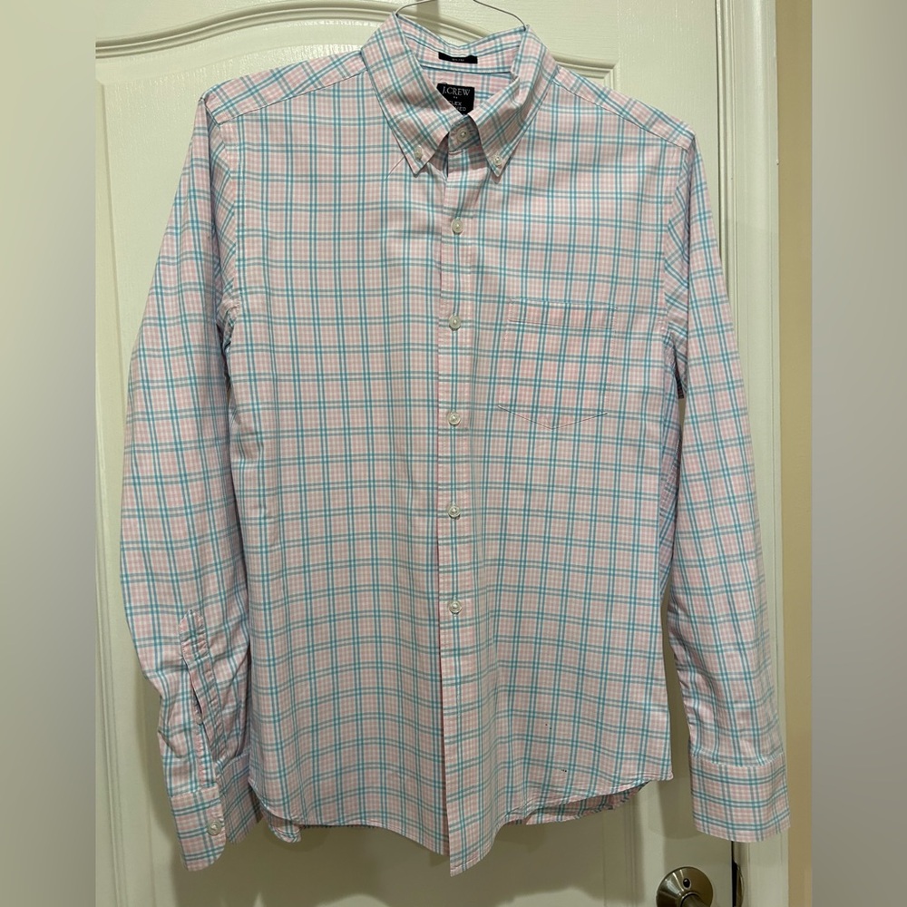 Men's Blue and Pink Checkered Shirt